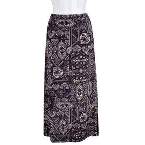 Talbots Womens 4 Purple Geometric Print A-Line Midi High Waist Skirt Silk Boho